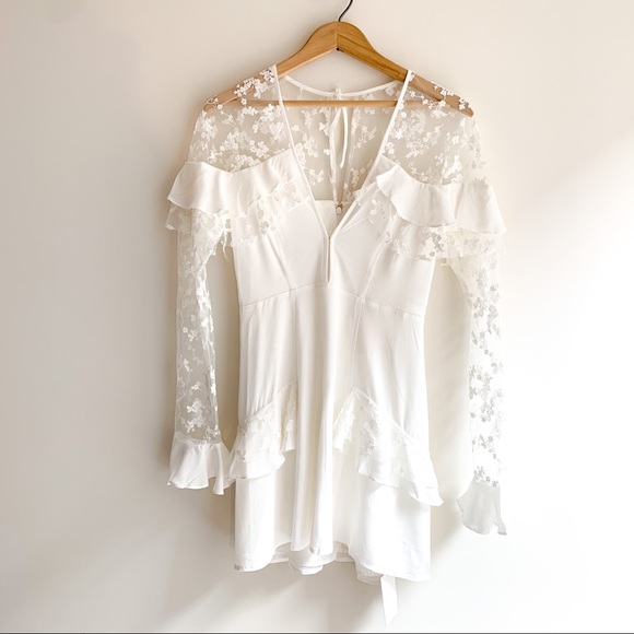For Love & Lemons Rosebud Embroidery Mini Dress Ivory Size XS - Picture 4 of 17